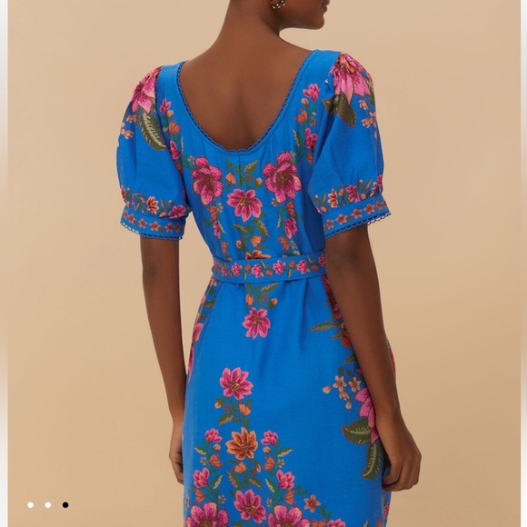 Farm Rio Blue Summer Fruit Scarf Euroflax™ Premium Linen Mini Dress - Picture 3 of 6